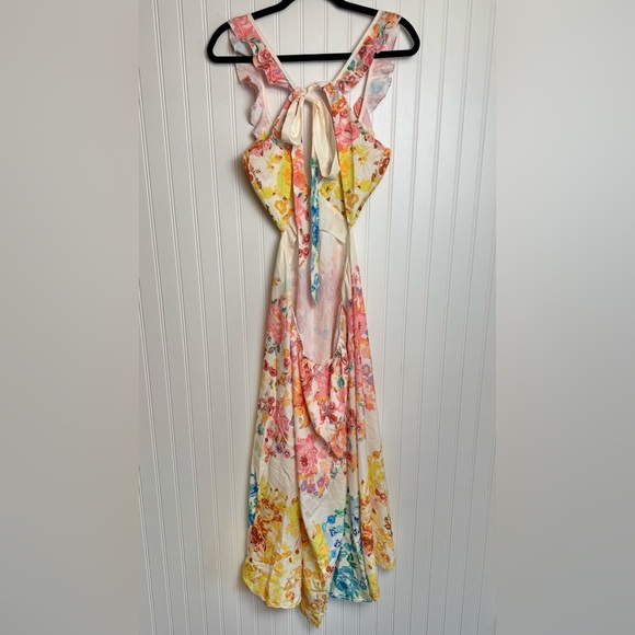 Ivory Floral Halter Style Backless Maxi Dress A43 - Picture 11 of 11